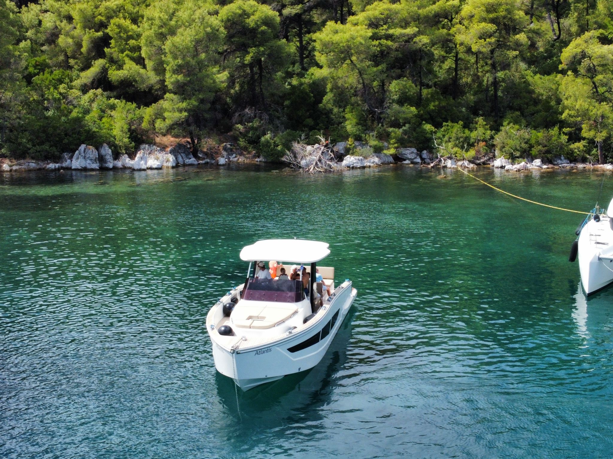 Yacht's water sports equipment and swimming platform ready for use