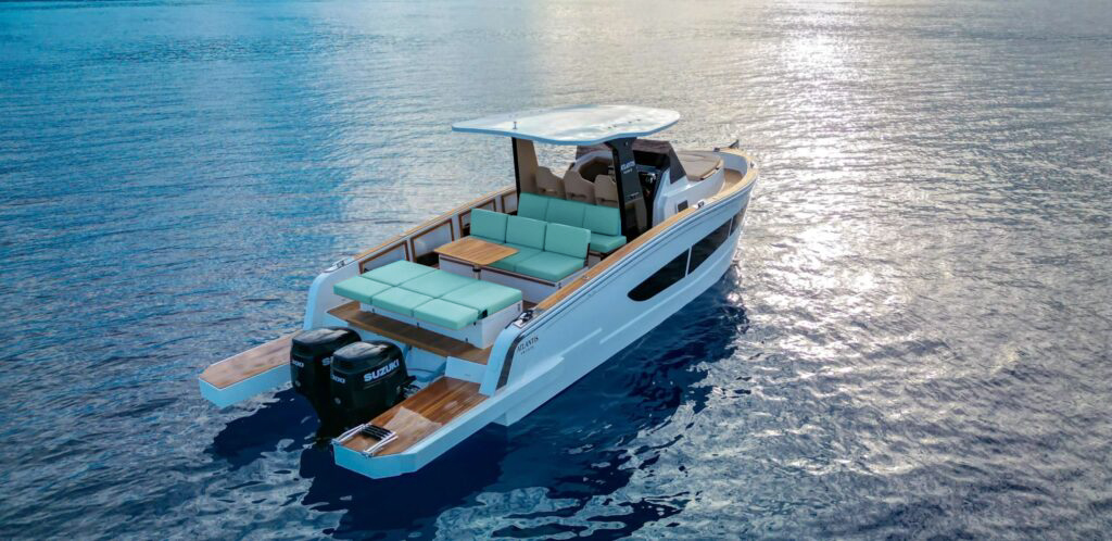 Yacht at sunset with golden lighting